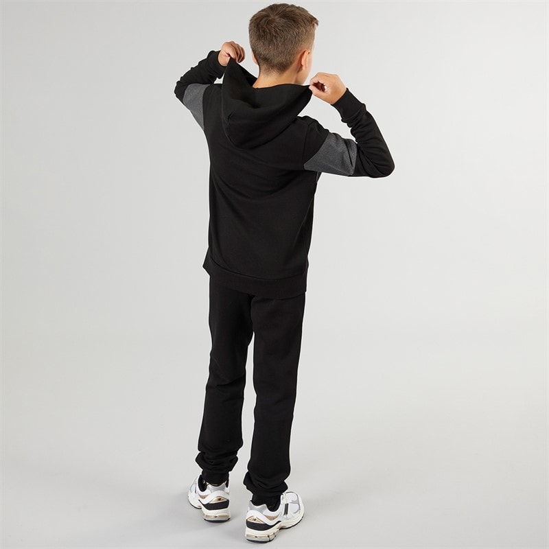 JACK & JONES Boys Lakewood Hoodie And Joggers Tracksuit Black/Dark Grey Marl Panel - Image 2