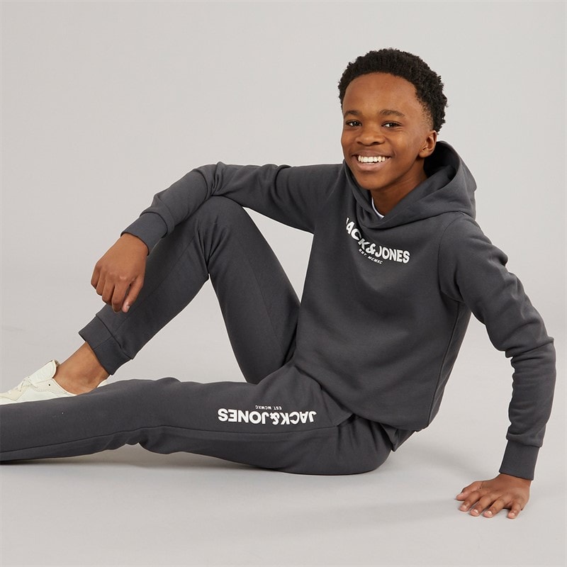 JACK & JONES Boys Rarry Hoodie And Joggers Tracksuit Asphalt