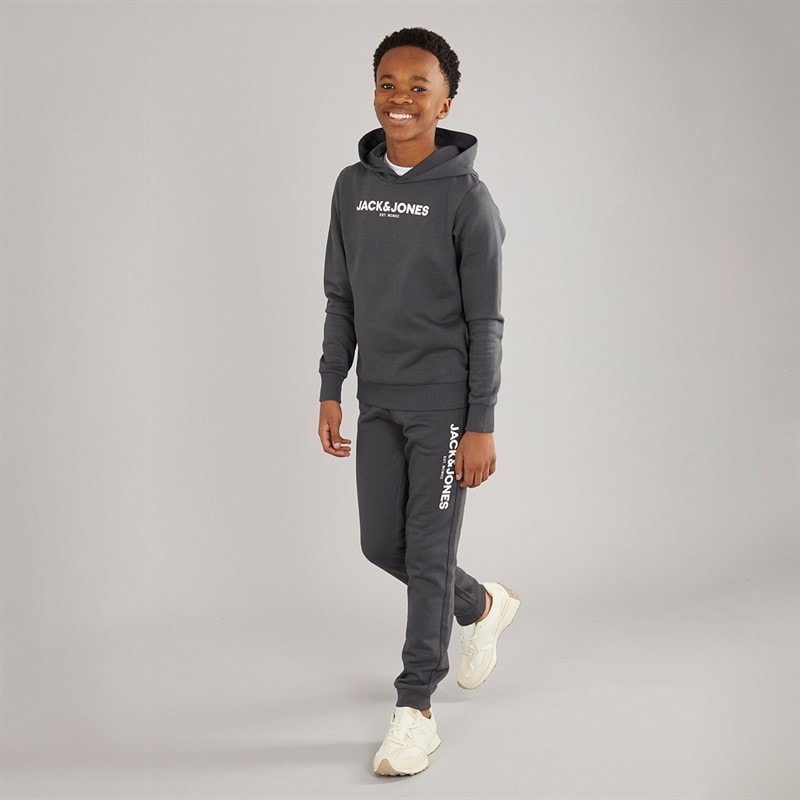 JACK & JONES Boys Rarry Hoodie And Joggers Tracksuit Asphalt - Image 3