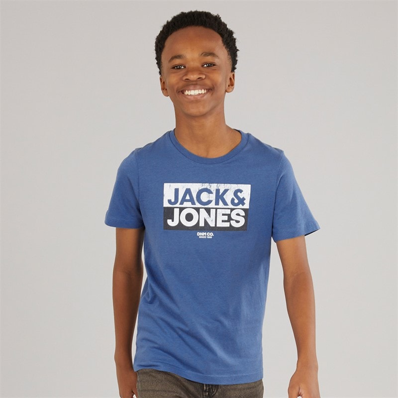 JACK & JONES Boys Atfal Three Pack T-Shirts Colbalt Blue/White/Navy Print - Image 2