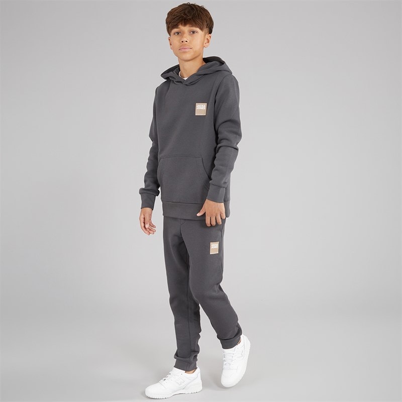 JACK & JONES Boys Drive Sweat Hoodie And Joggers Tracksuit Asphalt - Image 1