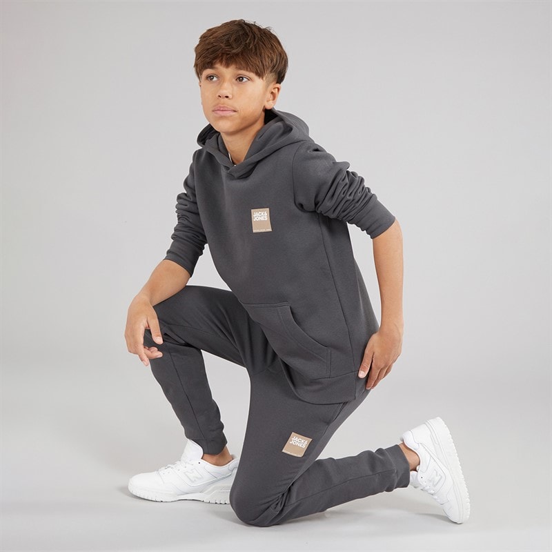 JACK & JONES Boys Drive Sweat Hoodie And Joggers Tracksuit Asphalt - Image 4