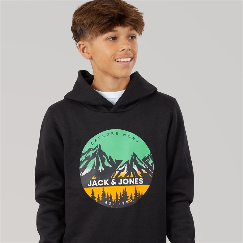 JACK & JONES Boys Peak Hoodie Black - Image 3