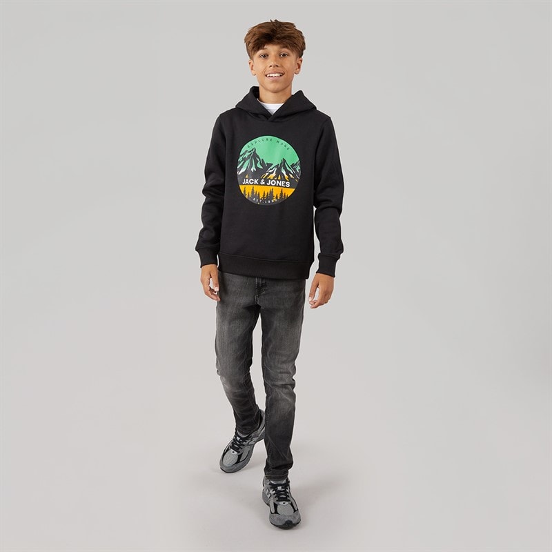 JACK & JONES Boys Peak Hoodie Black - Image 4