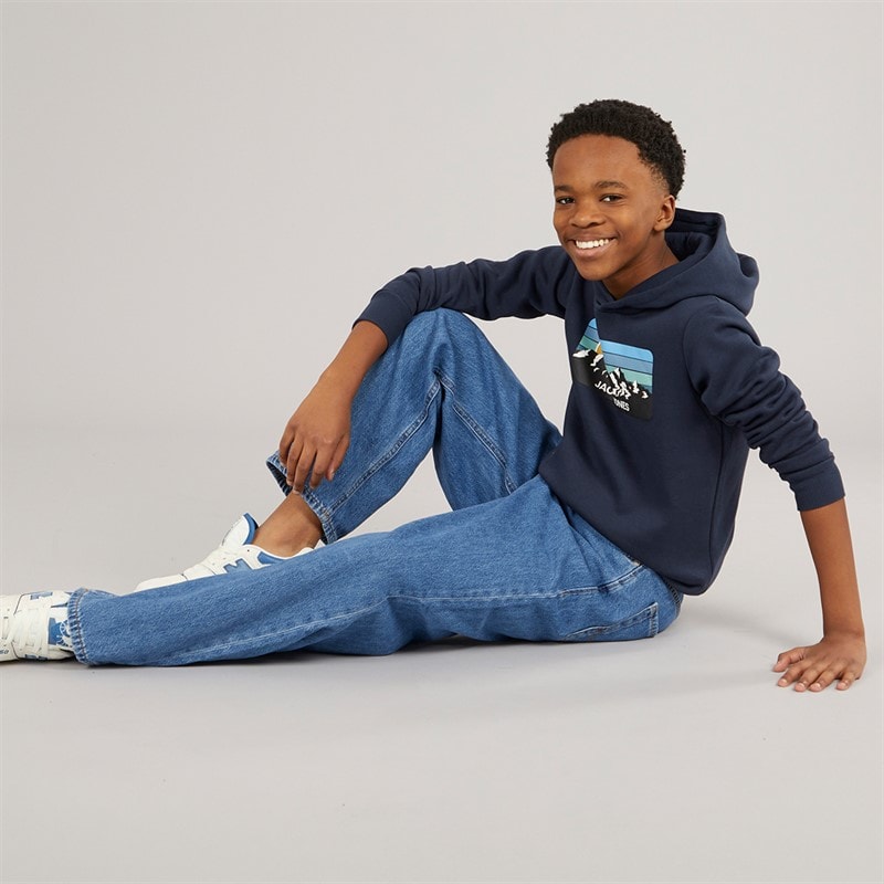 JACK & JONES Boys Peak Hoodie Navy - Image 3