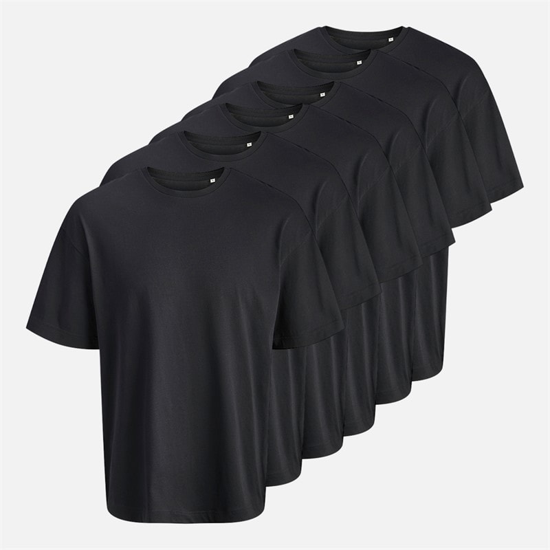 JACK & JONES Mens Gust Oversized Six Pack T-Shirts Black - Image 1