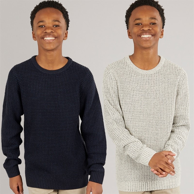 JACK & JONES Boys Two Pack Knit Crew Neck Jumpers Moonbean/Sky Captain - Image 1
