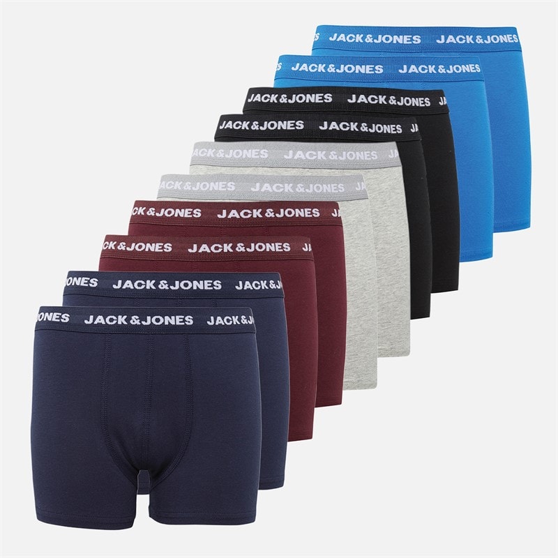 JACK & JONES Boys Ten Pack Boxer Trunks Black/Navy/Light Grey Marl/ Port/Cobalt Blue - Image 1