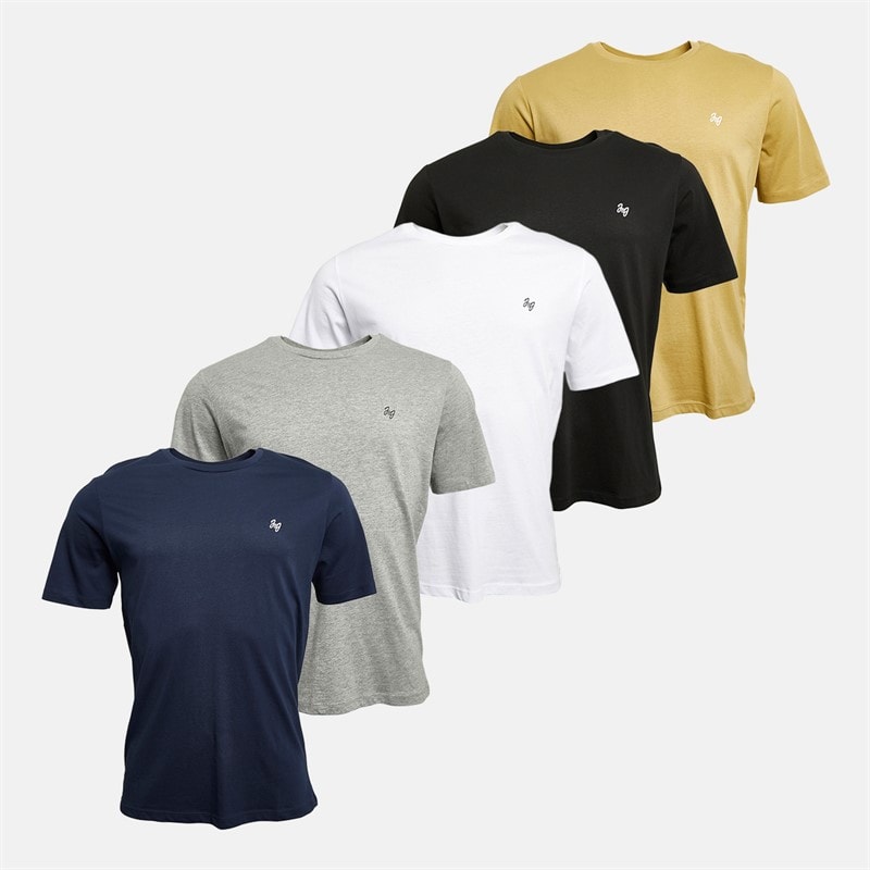JACK & JONES Mens Joseph Five Pack T-Shirts Navy/White/Grey/Khaki/Black - Image 1