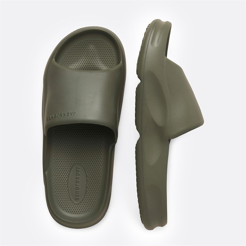 JACK & JONES Mens Vienna Moulded Sliders Olive Night - Image 2