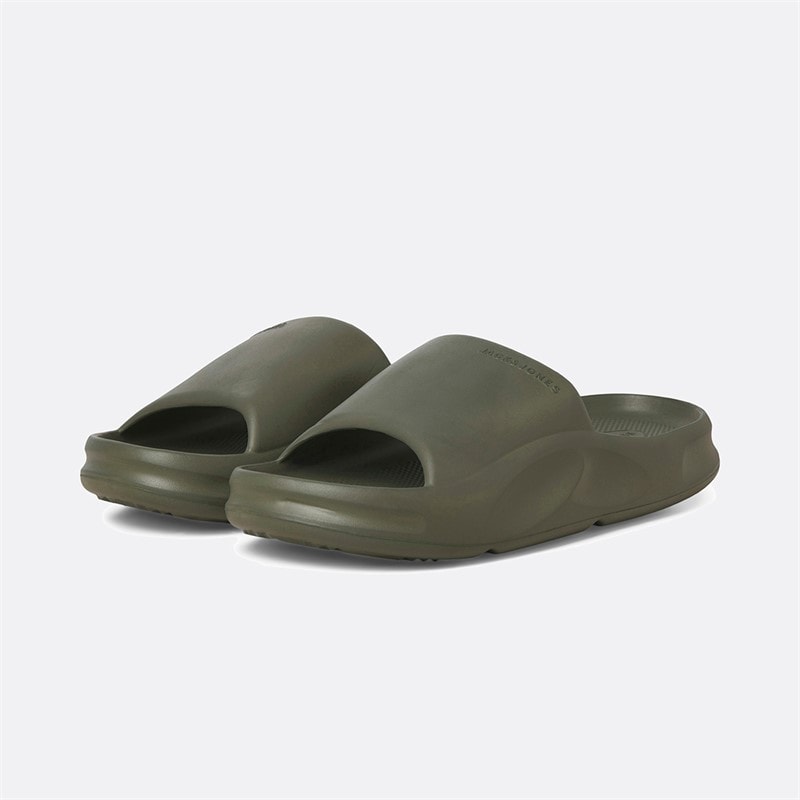 JACK & JONES Mens Vienna Moulded Sliders Olive Night - Image 3