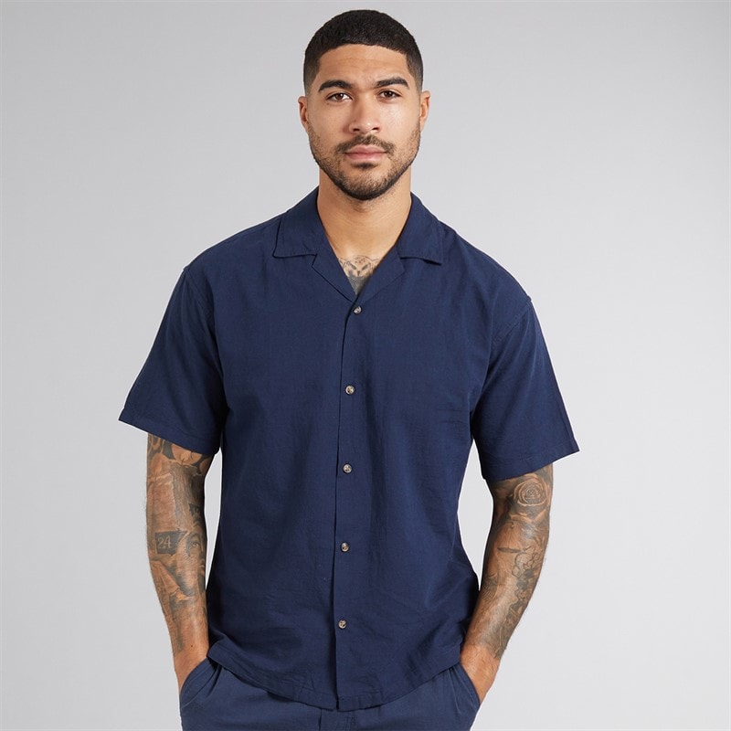 JACK & JONES Mens Summer Resort Short Sleeve Shirt Navy Blazer