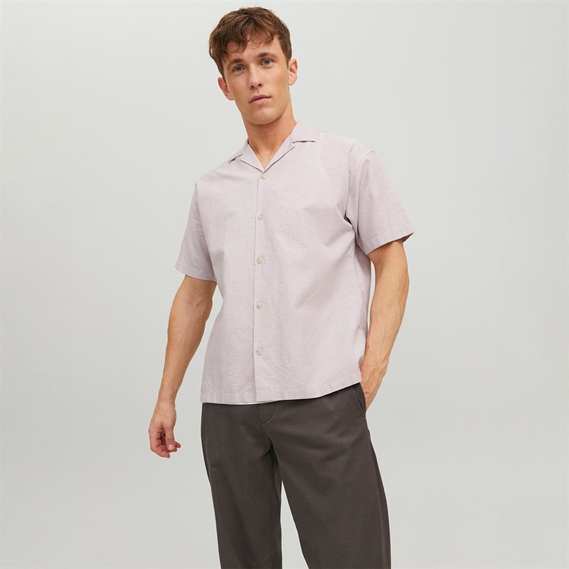 JACK & JONES Mens Summer Resort Short Sleeve Shirt Crockery