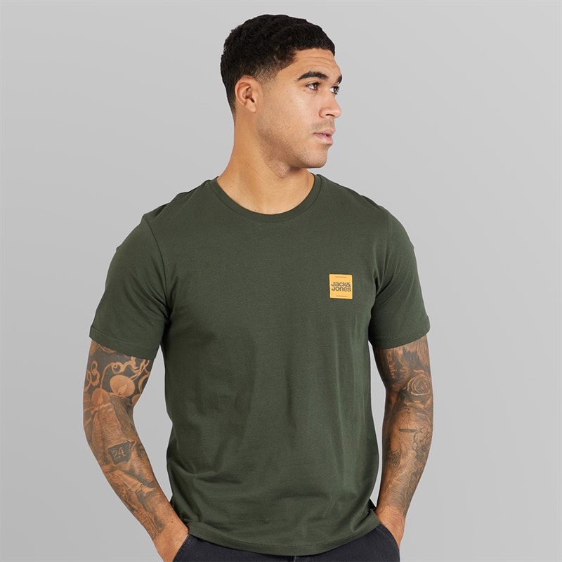JACK & JONES Mens Brandy Five Pack T-Shirts Black/White/Duffle Bag/Navy Blazer/Glazier Grey - Image 2
