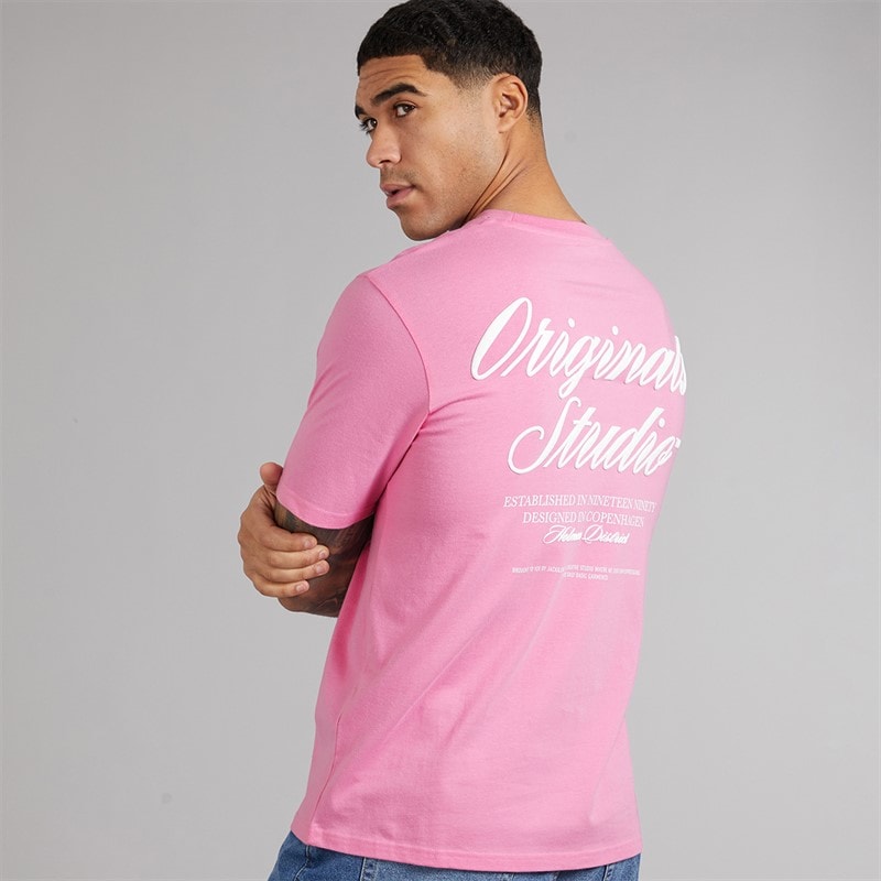 JACK & JONES Mens Norrebro Typo T-Shirt Prism Pink - Image 1