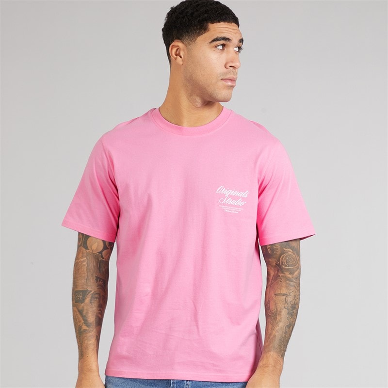 JACK & JONES Mens Norrebro Typo T-Shirt Prism Pink - Image 2