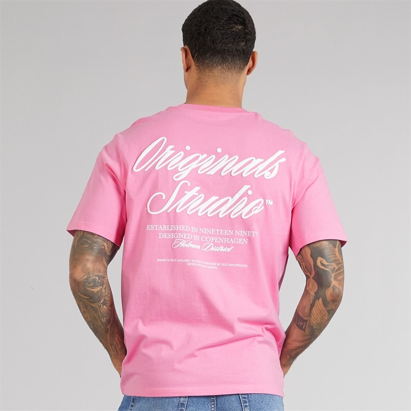JACK & JONES Mens Norrebro Typo T-Shirt Prism Pink - Image 3
