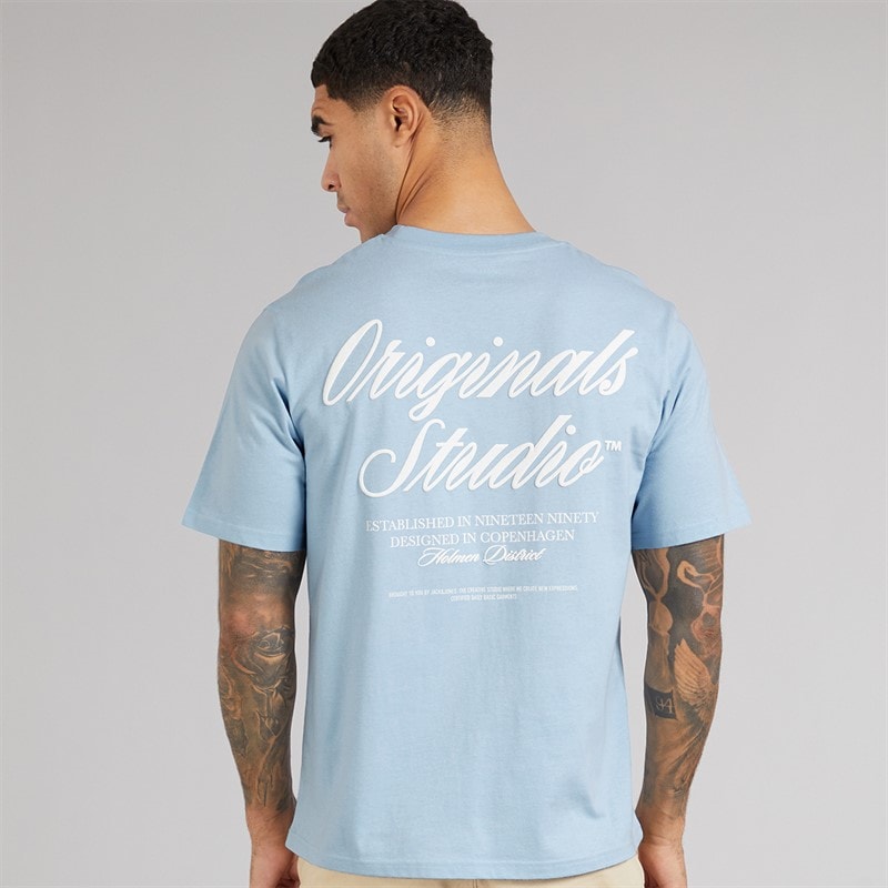 JACK & JONES Mens Norrebro Typo T-Shirt Skyway - Image 2