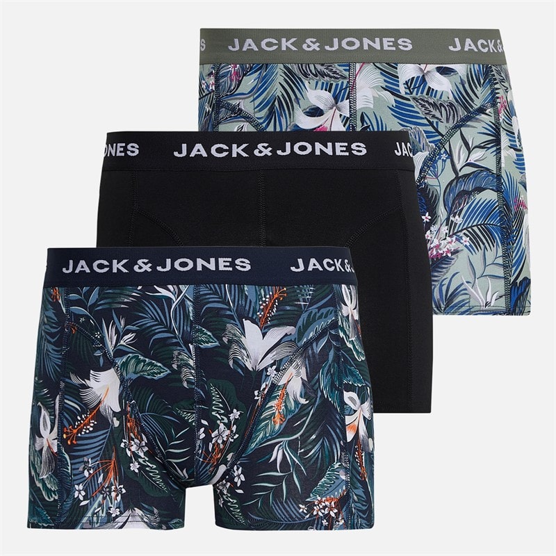 JACK & JONES Mens Brady Flower Three Pack Trunks Sky Captain/Iceberg Green/Black - Image 1