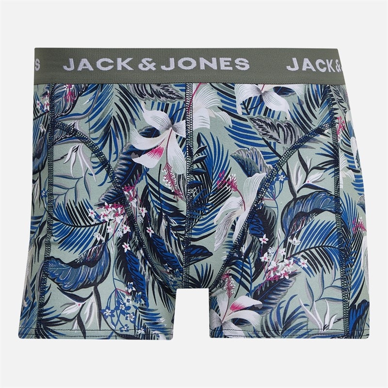 JACK & JONES Mens Brady Flower Three Pack Trunks Sky Captain/Iceberg Green/Black - Image 3