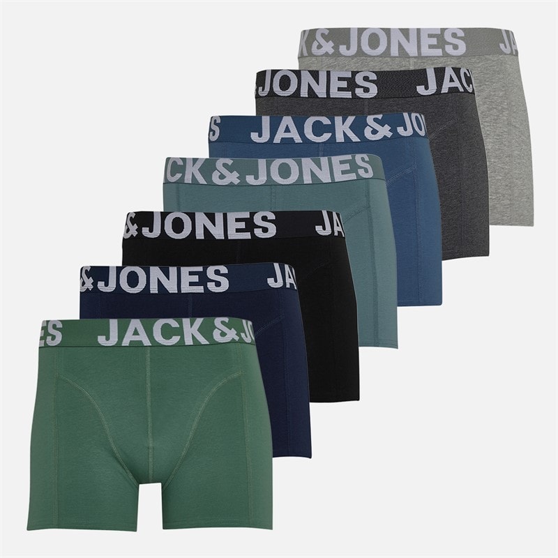 JACK & JONES Mens Levi Solid Seven Pack Boxer Trunks Light Grey Melange/Dgm/Stormy Sea/Bering Sea/Navy Blazer/Dark Ivy/Black - Image 1