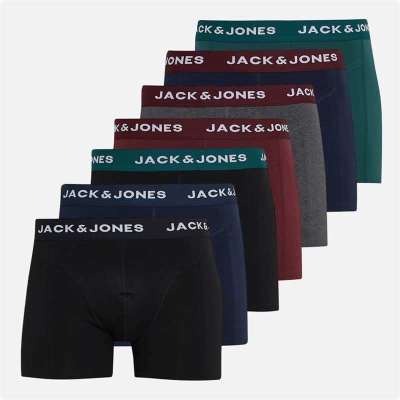JACK & JONES Mens Chris Solid Seven Pack Trunks Navy Blazer/Navy Blazer/Black/Black/Port Royale/Dgm/Sea Moss - Image 1