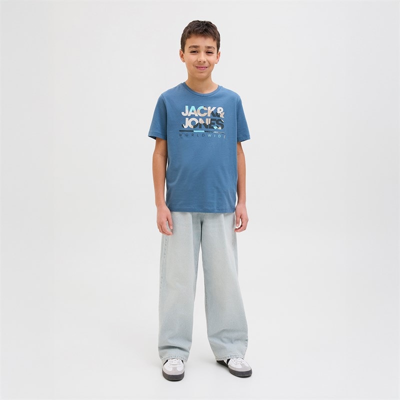 JACK & JONES Boys Origin Wide Leg Jeans Blue Denim - Image 4