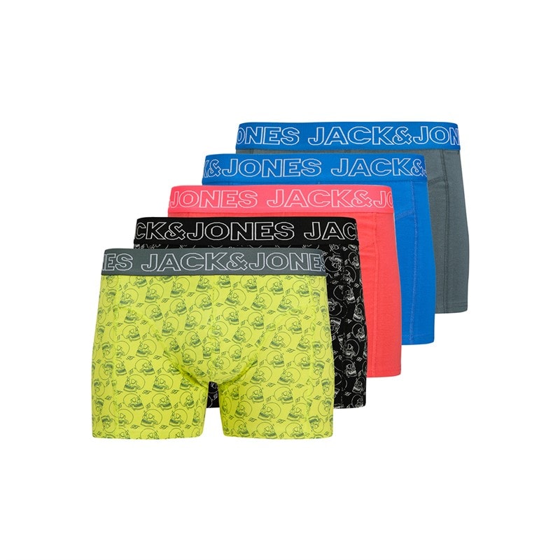 JACK & JONES Mens Jaccapri Skull Five Pack Trunks Safety Yellow - Image 1