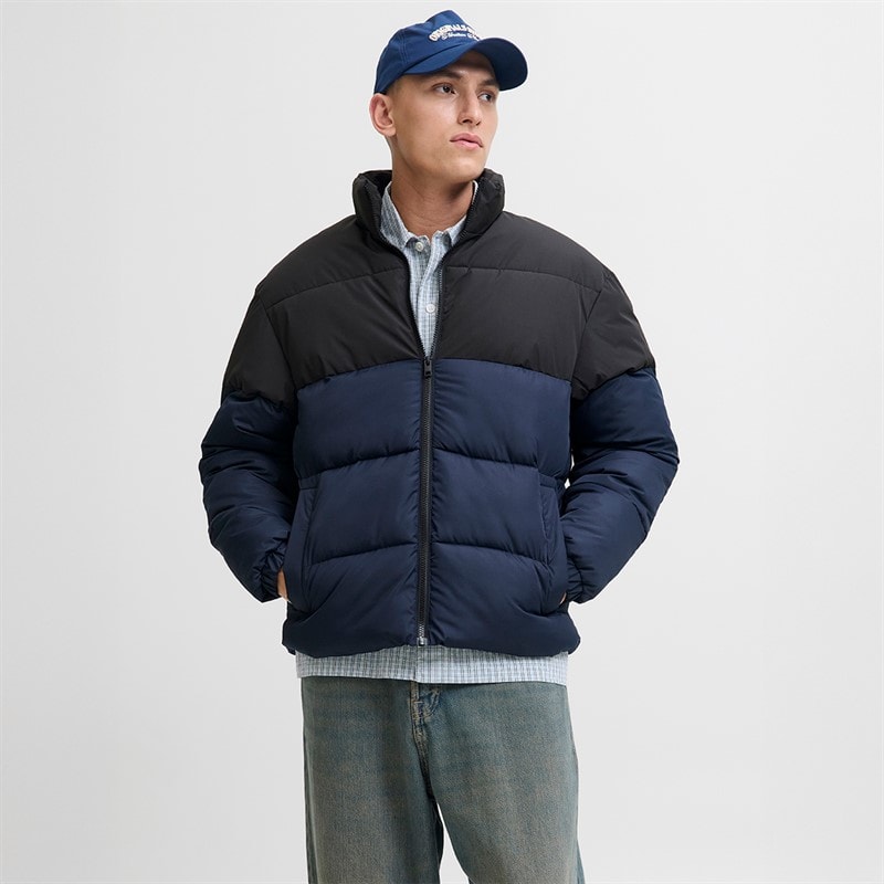 JACK & JONES Mens Maze Puffer Collar Jacket Sky Captain