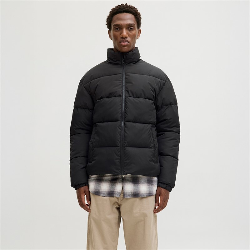 JACK & JONES Mens Maze Puffer Collar Jacket Black