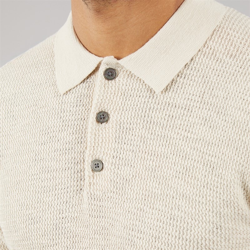 JACK & JONES Mens Cooper Knitted Long Sleeve Polo Shirt Silver Lining Twist - Image 3