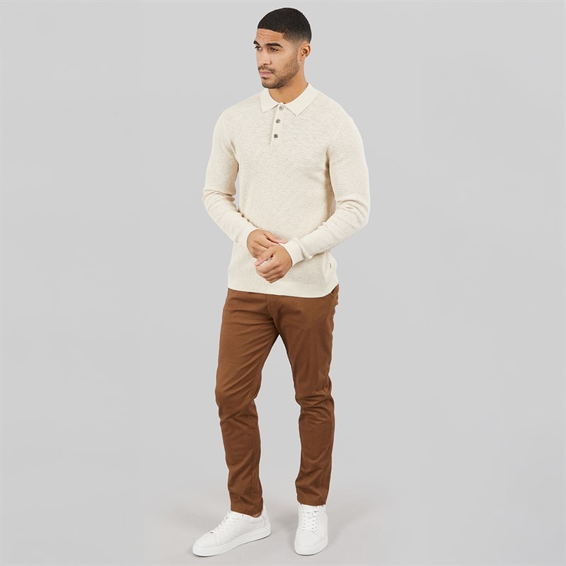 JACK & JONES Mens Cooper Knitted Long Sleeve Polo Shirt Silver Lining Twist - Image 4