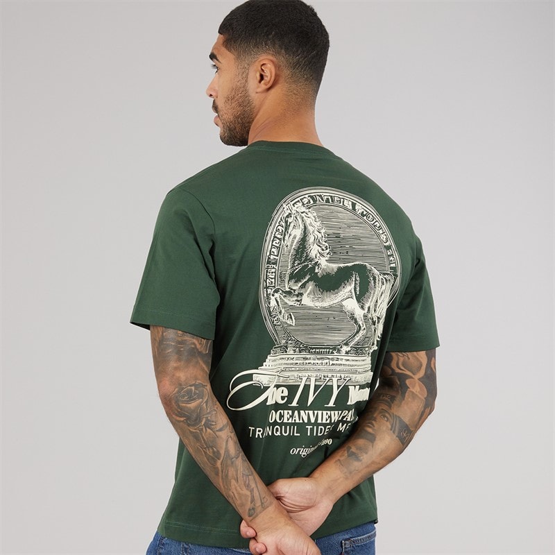 JACK & JONES Mens Maine Back Print T-Shirt Sycamore - Image 1