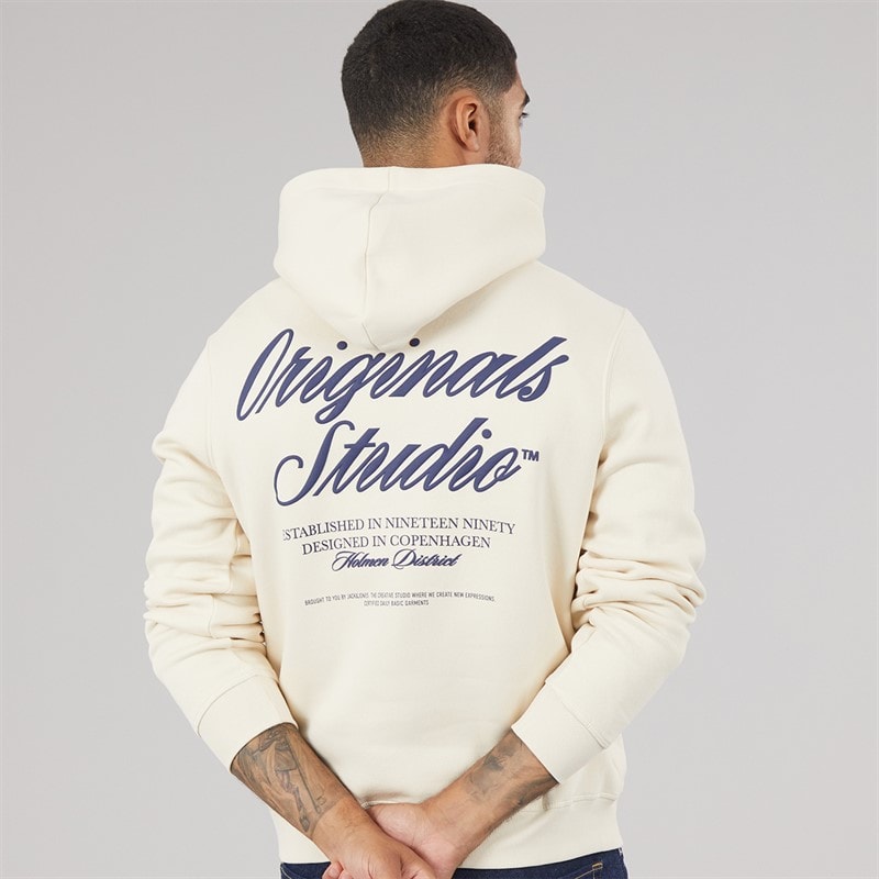 JACK & JONES Mens Norrebro Hoodie Antique White - Image 1
