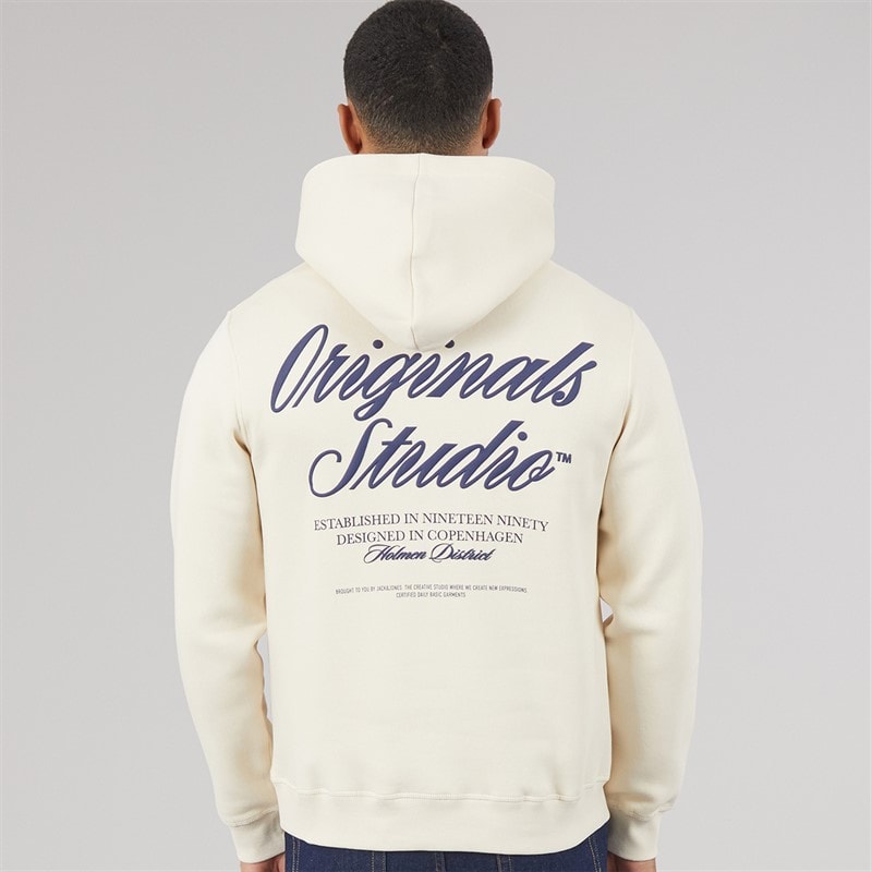 JACK & JONES Mens Norrebro Hoodie Antique White - Image 3