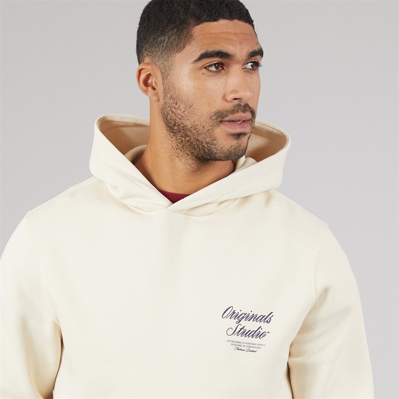 JACK & JONES Mens Norrebro Hoodie Antique White - Image 5
