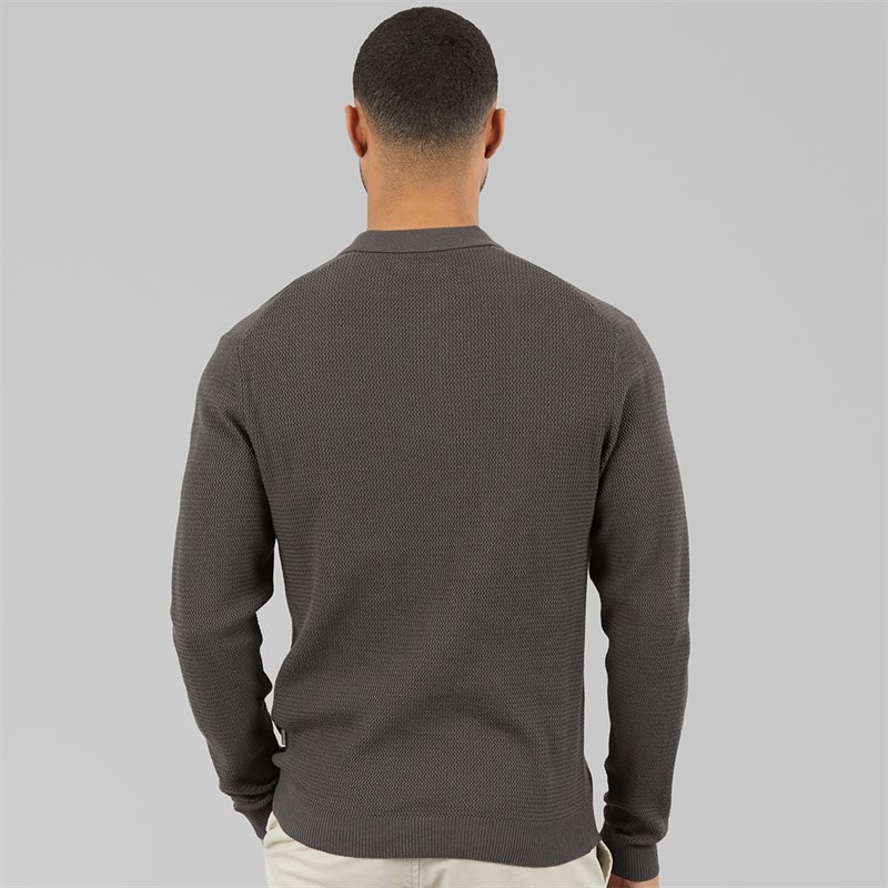 JACK & JONES Mens Cooper Knitted Long Sleeve Polo Shirt Volcanic Ash - Image 2