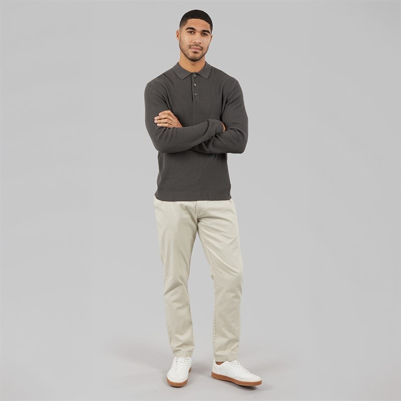 JACK & JONES Mens Cooper Knitted Long Sleeve Polo Shirt Volcanic Ash - Image 4