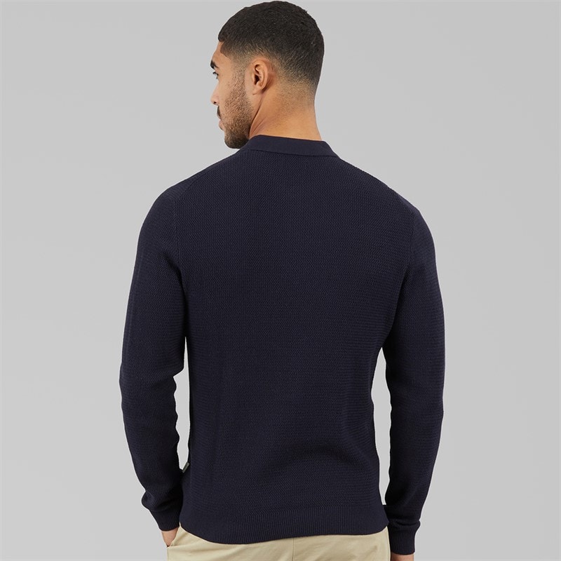 JACK & JONES Mens Cooper Knitted Long Sleeve Polo Shirt Night Sky - Image 2