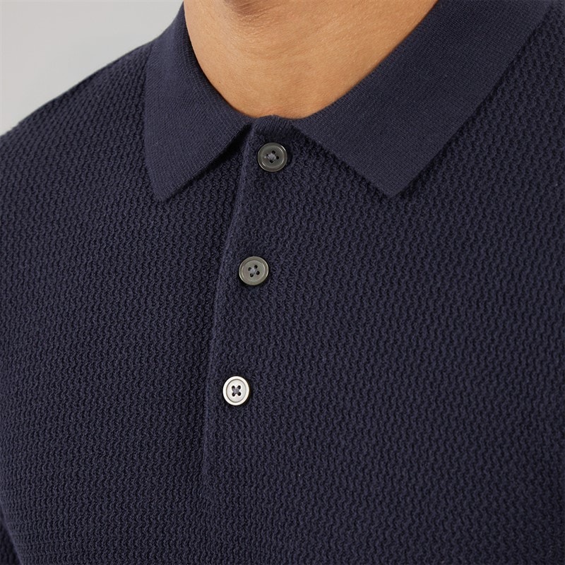 JACK & JONES Mens Cooper Knitted Long Sleeve Polo Shirt Night Sky - Image 3