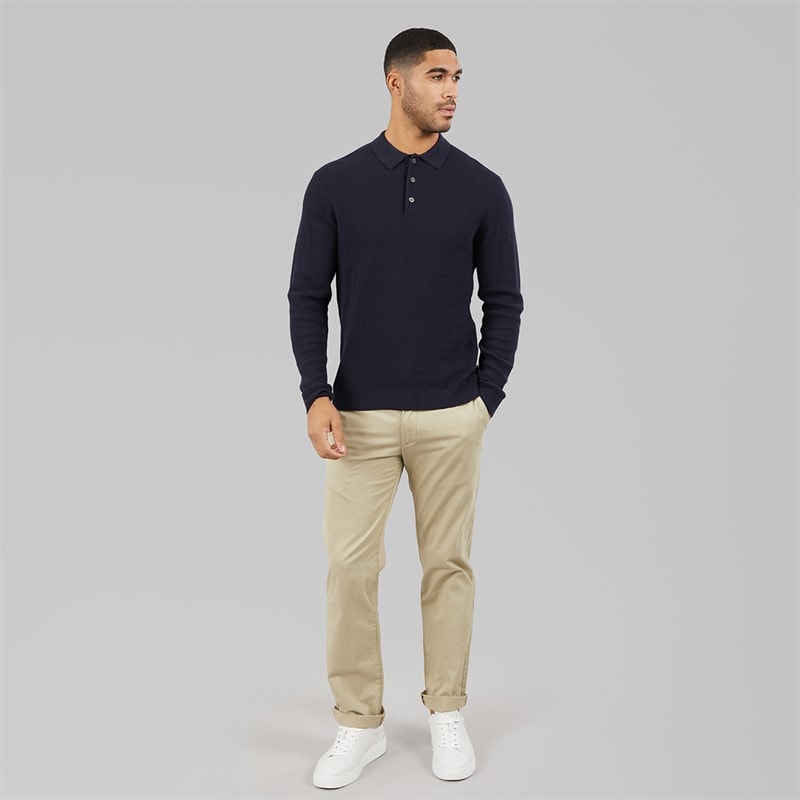 JACK & JONES Mens Cooper Knitted Long Sleeve Polo Shirt Night Sky - Image 4