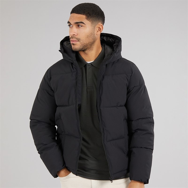 JACK & JONES Mens Surface Hooded Puffer Coat Black - Image 1