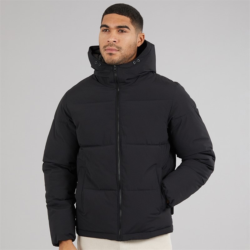 JACK & JONES Mens Surface Hooded Puffer Coat Black - Image 3