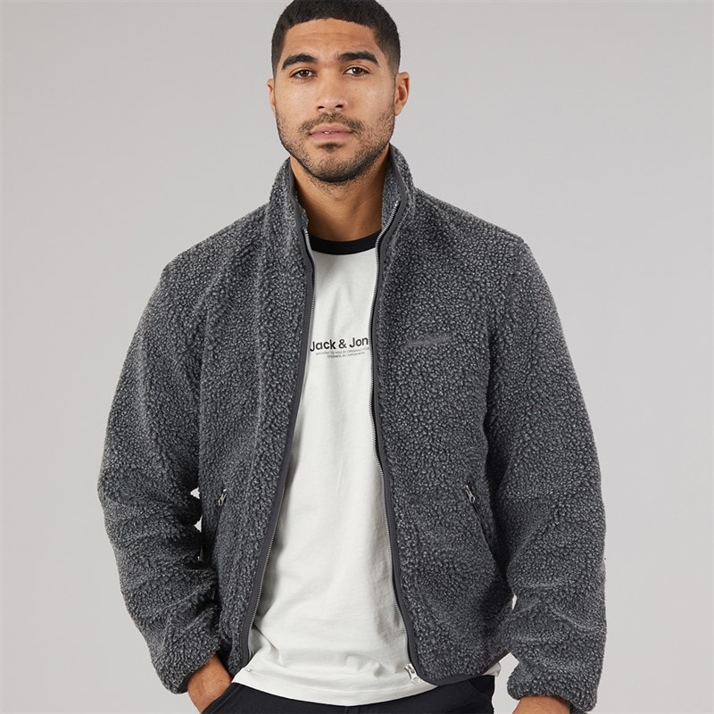 JACK & JONES Mens Norrebro Teddy Jacket Grey Melange - Image 1