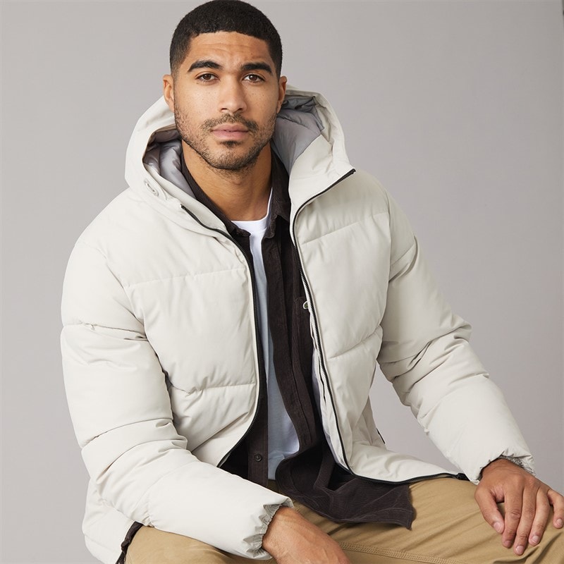 JACK & JONES Mens Surface Hooded Puffer Coat Moonbeam - Image 1