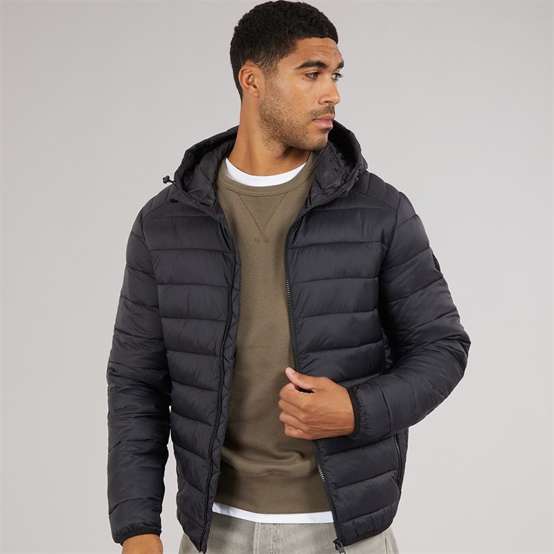JACK & JONES Mens Bradley Hooded Puffer Coat Black - Image 1