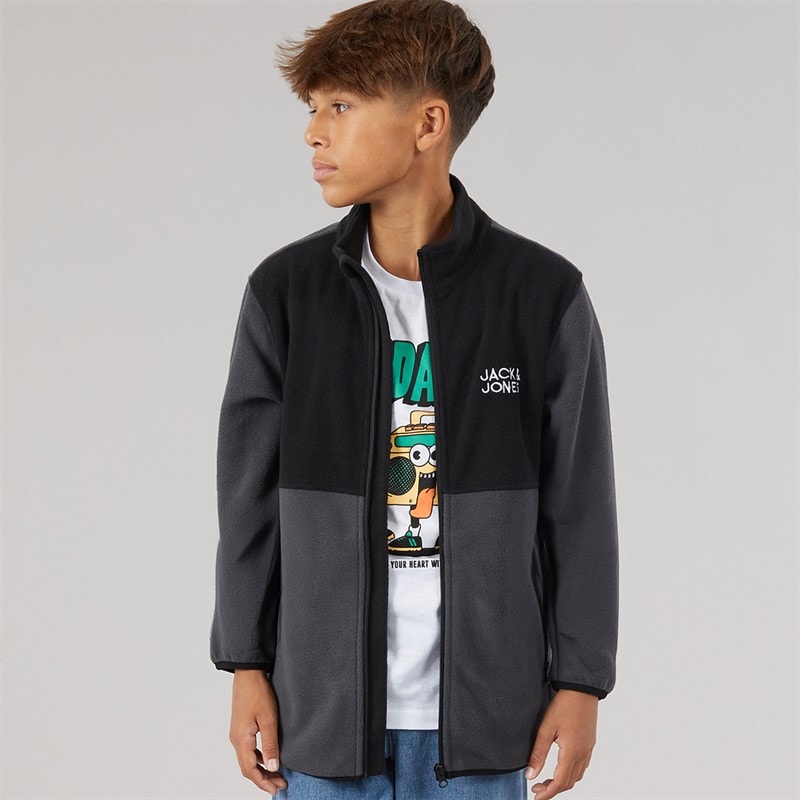 JACK & JONES Boys Flame Full Zip Fleece Asphalt Blocking