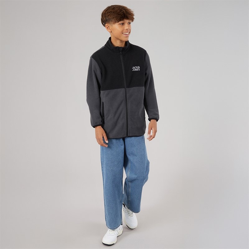 JACK & JONES Boys Flame Full Zip Fleece Asphalt Blocking - Image 3