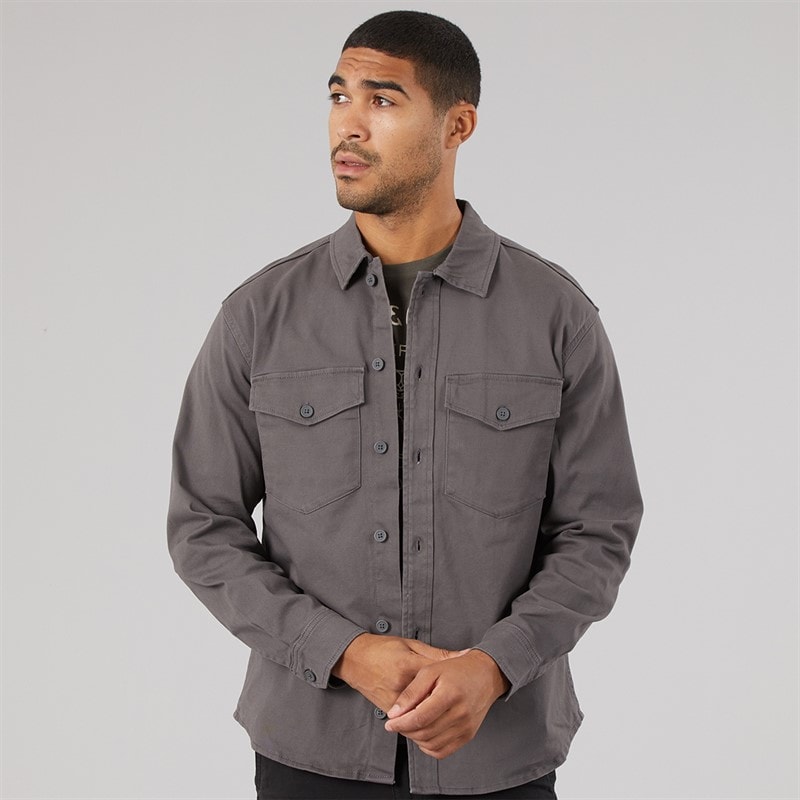JACK & JONES Mens Dave Stretch Overshirt Asphalt - Image 1