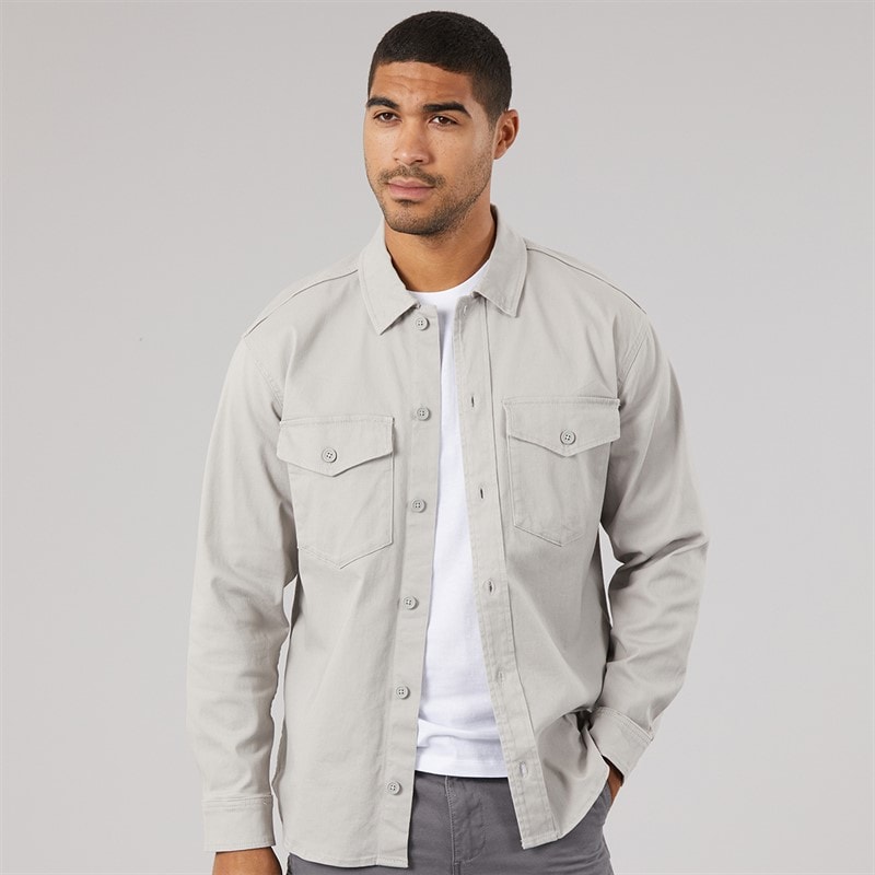JACK & JONES Mens Dave Stretch Overshirt Ghost Grey - Image 1